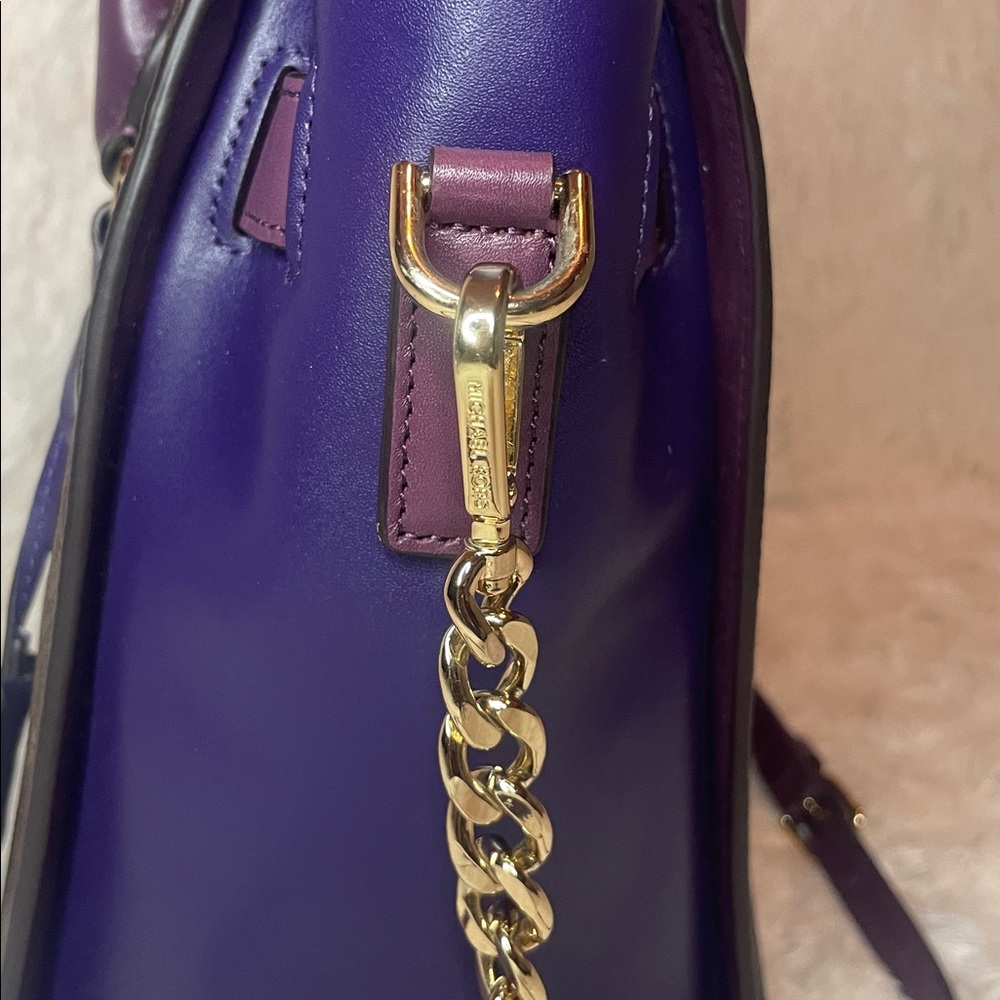 Michael Kors Hamilton Plum Violet Leather & Signature Monogram Canvas Satchel - Picture 5 of 17
